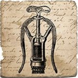 Load image into Gallery viewer, Cork back trivet with vintage illustration of a corkscrew on a textured background.