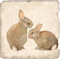 Load image into Gallery viewer, Coaster with brown rabbit illustrations on a white background.
