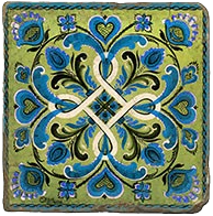 Load image into Gallery viewer, Decorative coaster with green and blue floral pattern.