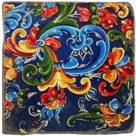 Load image into Gallery viewer, Colorful coaster with floral patterns in shades of blue, green, red and yellow.