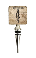 Load image into Gallery viewer, Wine bottle stopper with vintage-style corkscrew illustration on a white background.