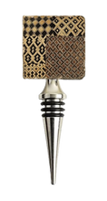Load image into Gallery viewer, Woven print pattern bottle stopper with metallic base.
