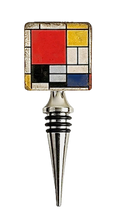 Load image into Gallery viewer, Wine bottle stopper with a colorful Mondrian-inspired design on a white background.

