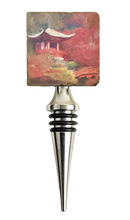 Load image into Gallery viewer, Wine bottle stopper with pink pagoda scene 
