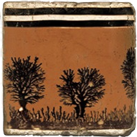 Load image into Gallery viewer, Cork back trivet with black tree design on a terracotta background.
