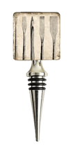 Load image into Gallery viewer, Wine bottle stopper with black and white vintage tool illustration on white background
