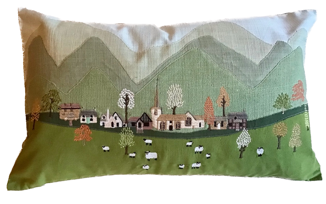 Valley Town Embroidered Pillow